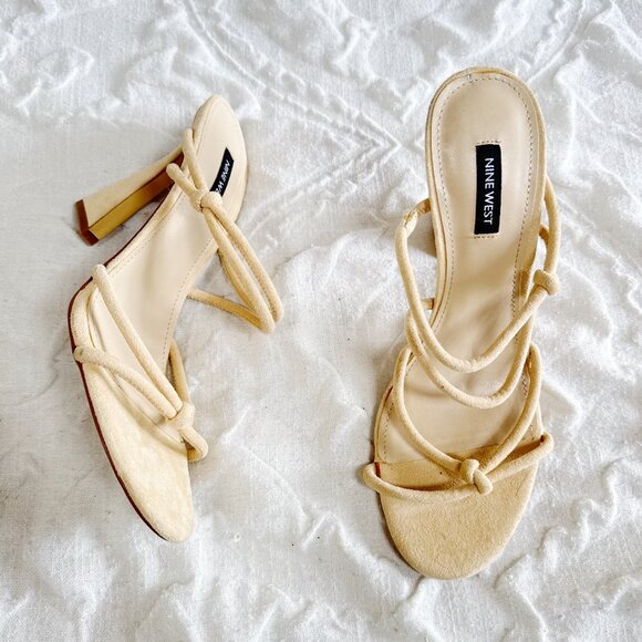 BOGO Nine West Women Kims 2 Heeled Slide Sandals size 9 Beige Strappy - Picture 1 of 6